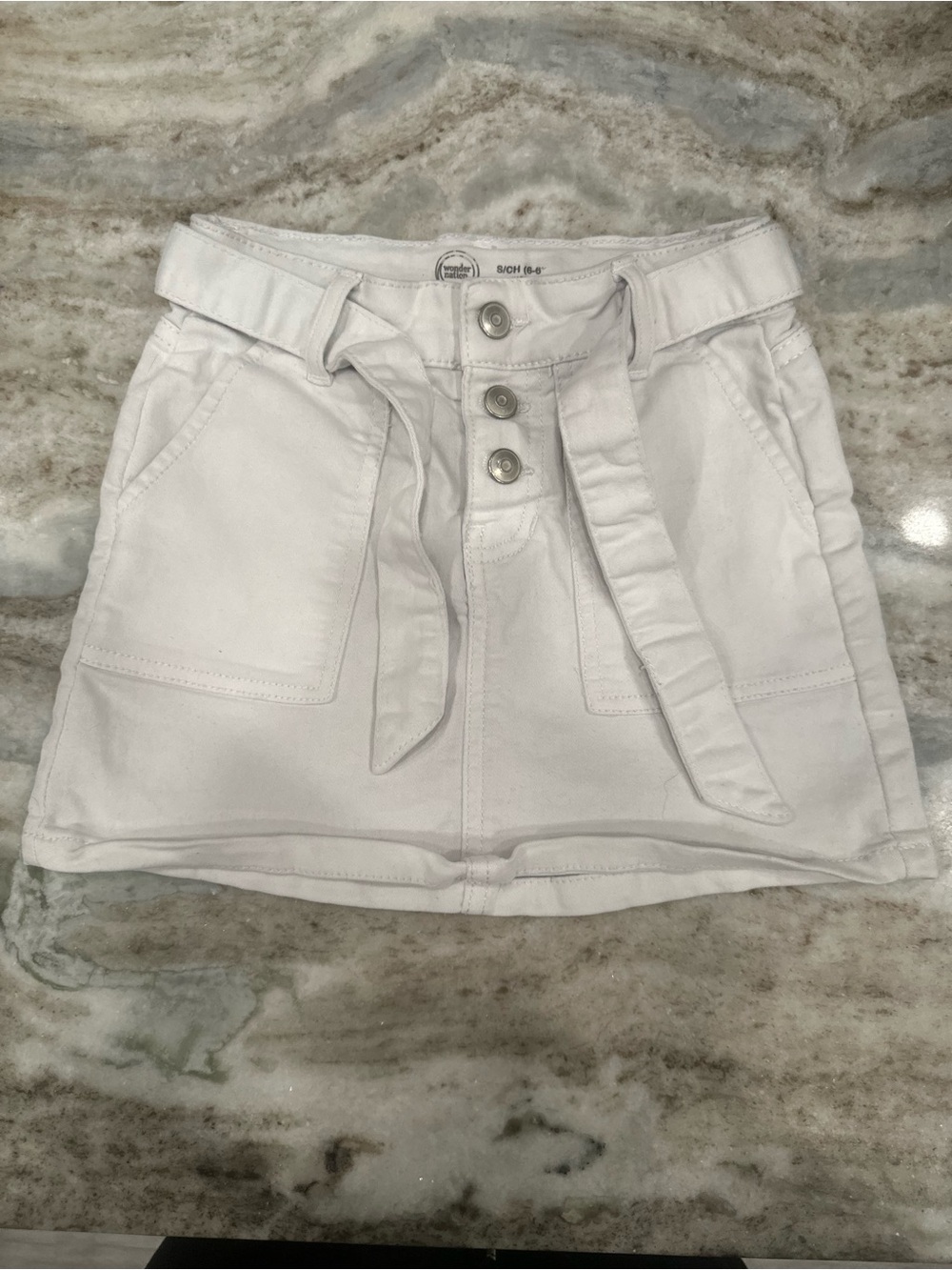 wonder nation White Button-Front Mini Skirt with Self-Tie Belt